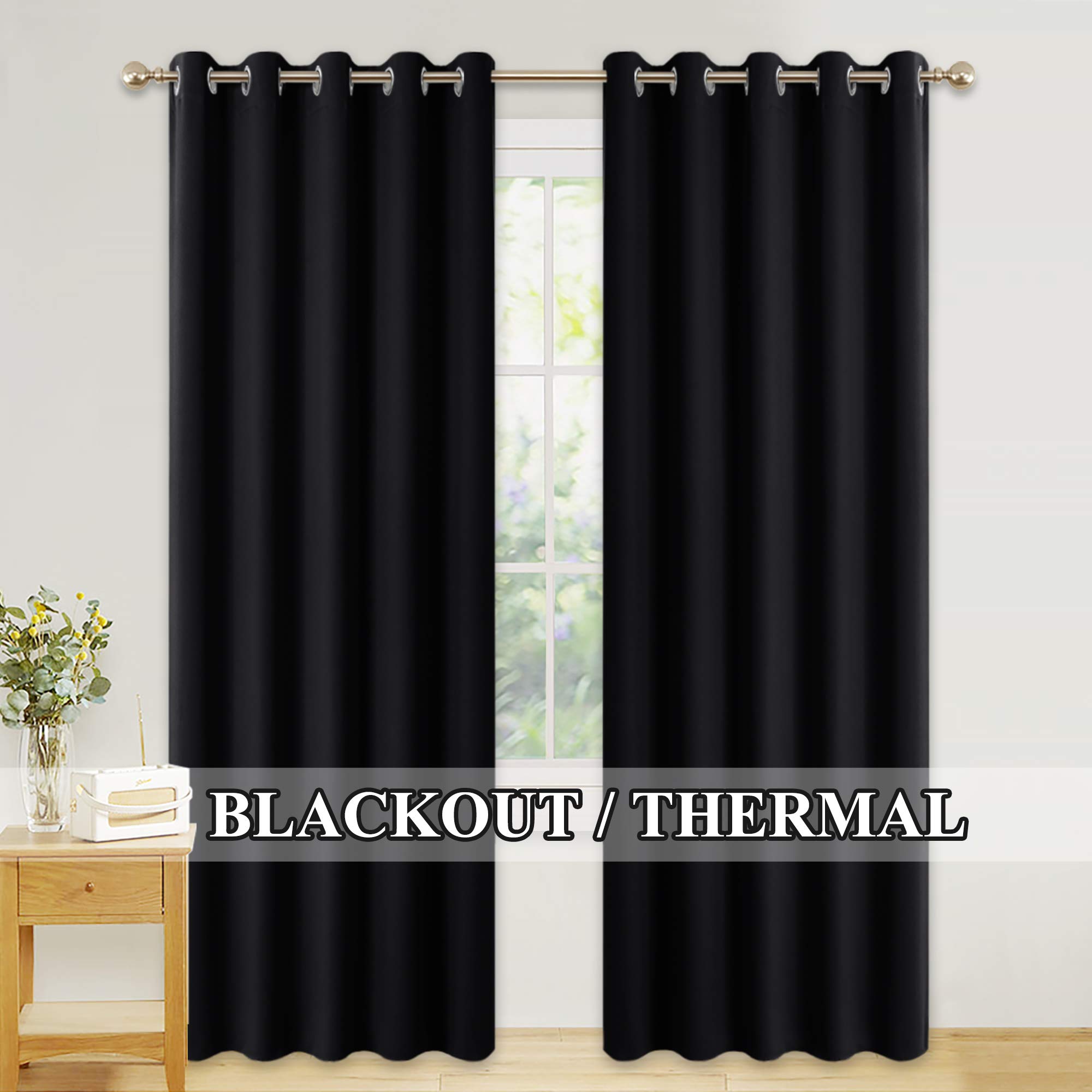 PONY DANCE Tende Oscuranti Camera da Letto Tenda Termica con Occhielli per Camera da Letto Decorazione Curtains Soggiorno Moderna 2 Pezzi L 167 x A 228 cm, Nero