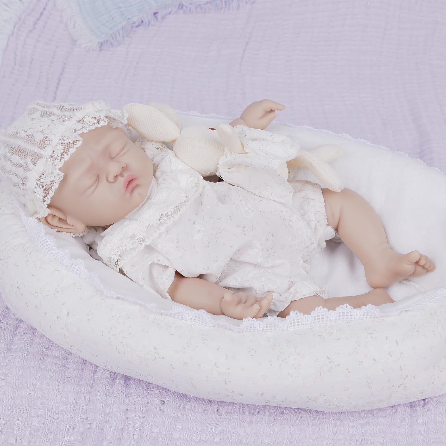 IVITA Ganzkörper Silikon Reborn Baby Puppe Weich Neugeborene Babypuppe Kann Schnuller Fressen Mädchen 35CM