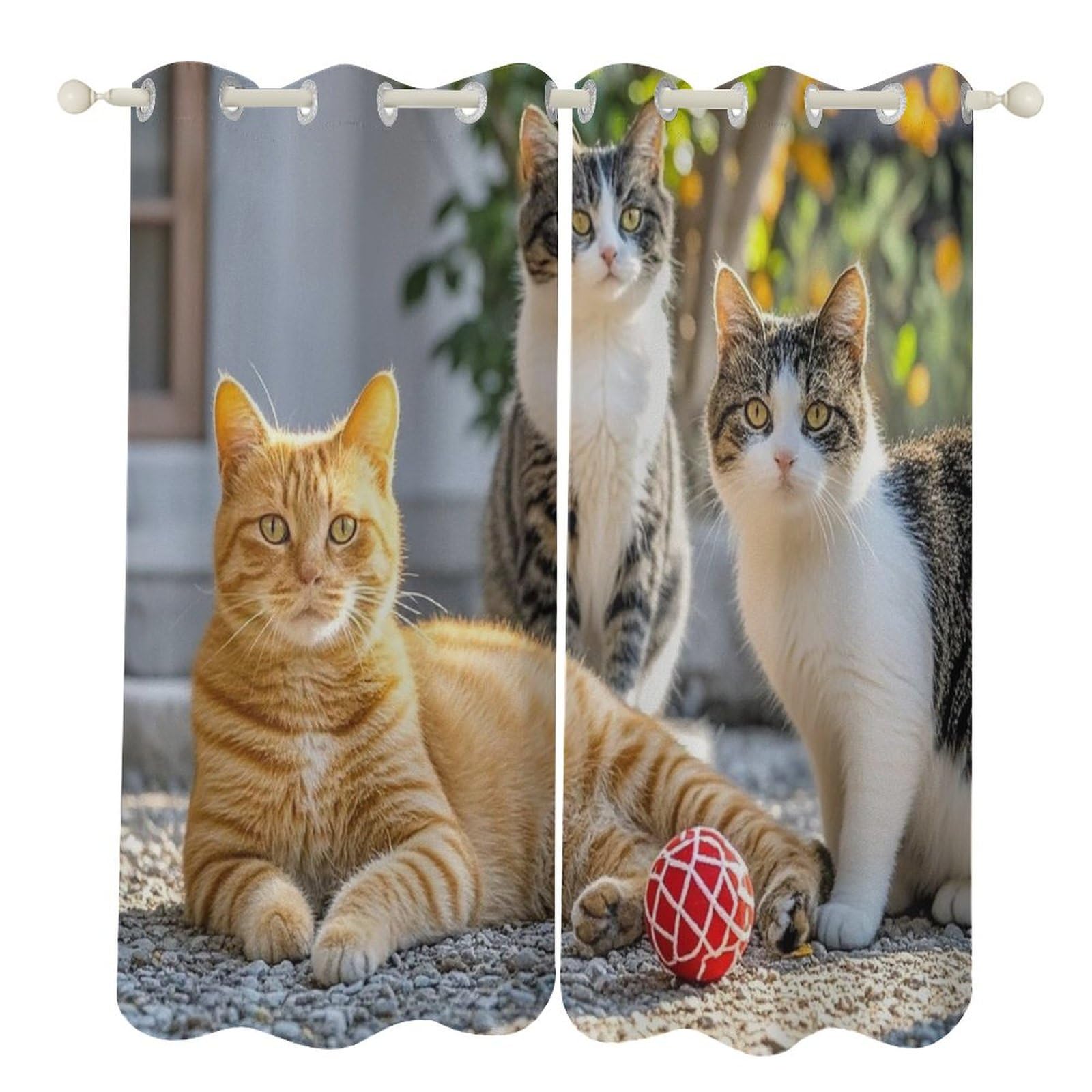 Rideaux occultants isolants contre le froid et la lumière motif chat salon