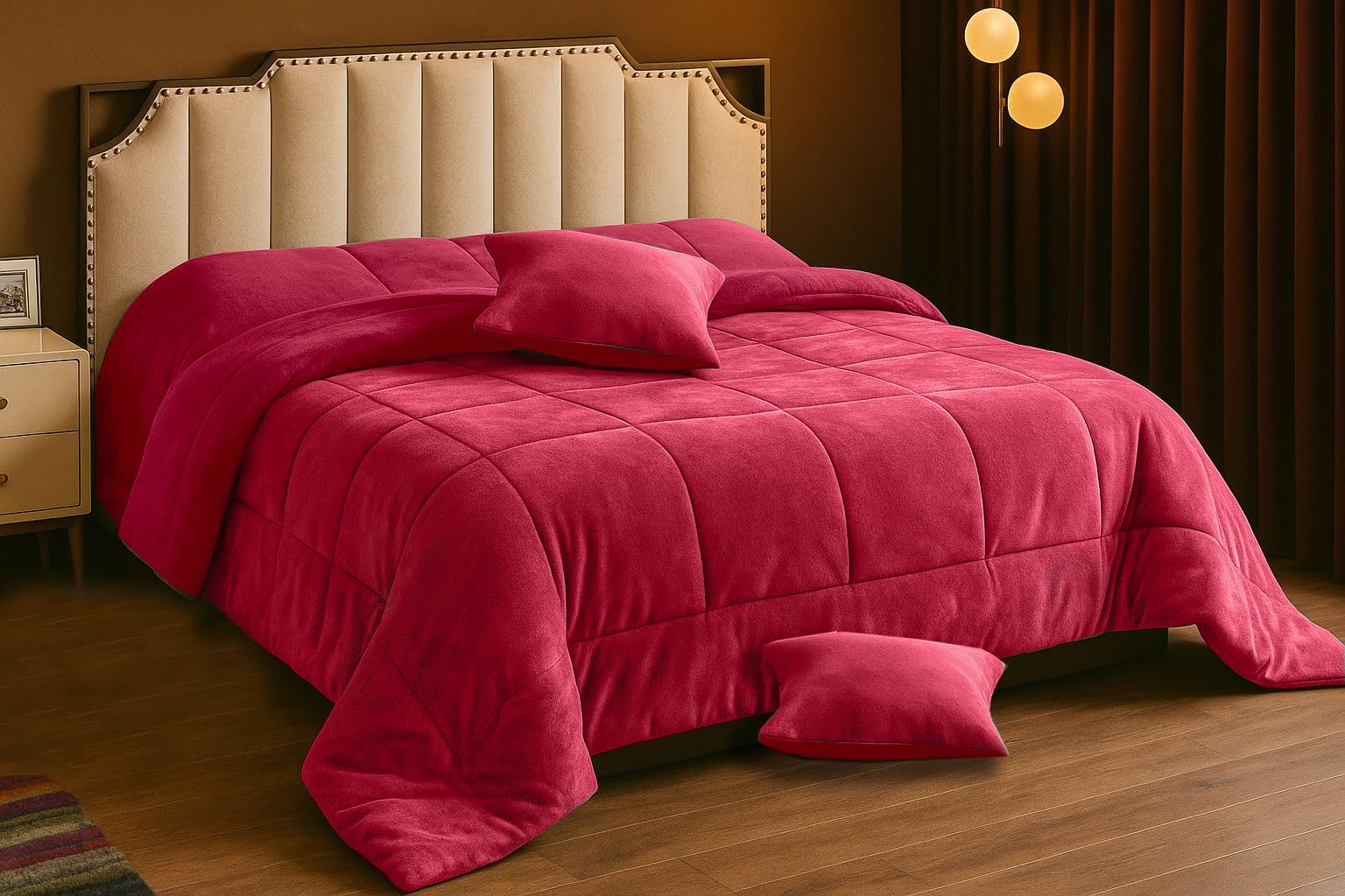 Viterbo Biancheria Piumone Trapunta In Morbido E Soffice Coral Cinigliata Double Face Con 2 Cuscini Made In Italy (Bordeaux/Rosso, Matrimoniale, (260x260CM))