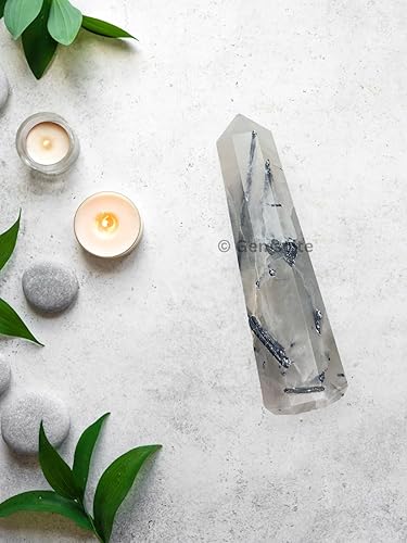 Miniatura 6 de Torre de obelisco con piedras preciosas de 3 pulgadas, faceta gigante, cristal de roca de aura, natural, pulida