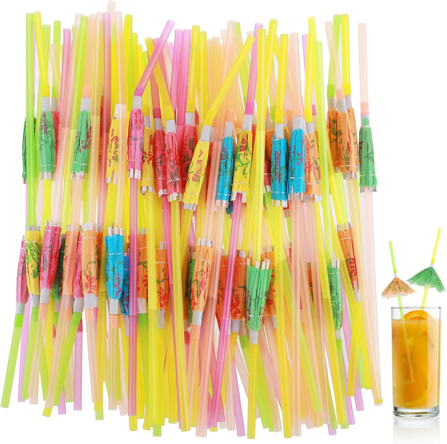 100Pcs Cocktail Straws Umbrella Drinking Straws, Plastic
