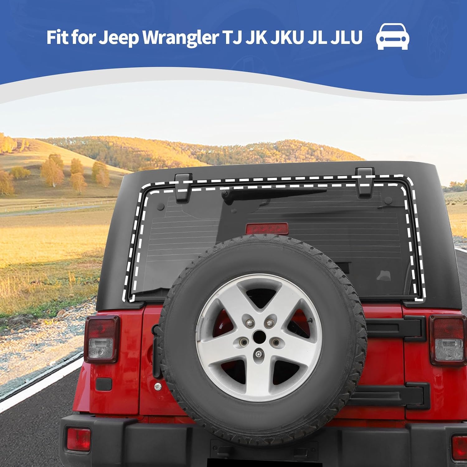 RT-TCZ for Wrangler Rear Window Rubber Seal, Back Window Sealing Strip for Jeep Wrangler TJ JK JKU JL JLU Waterproof Protector Accessories 90.55 Inches