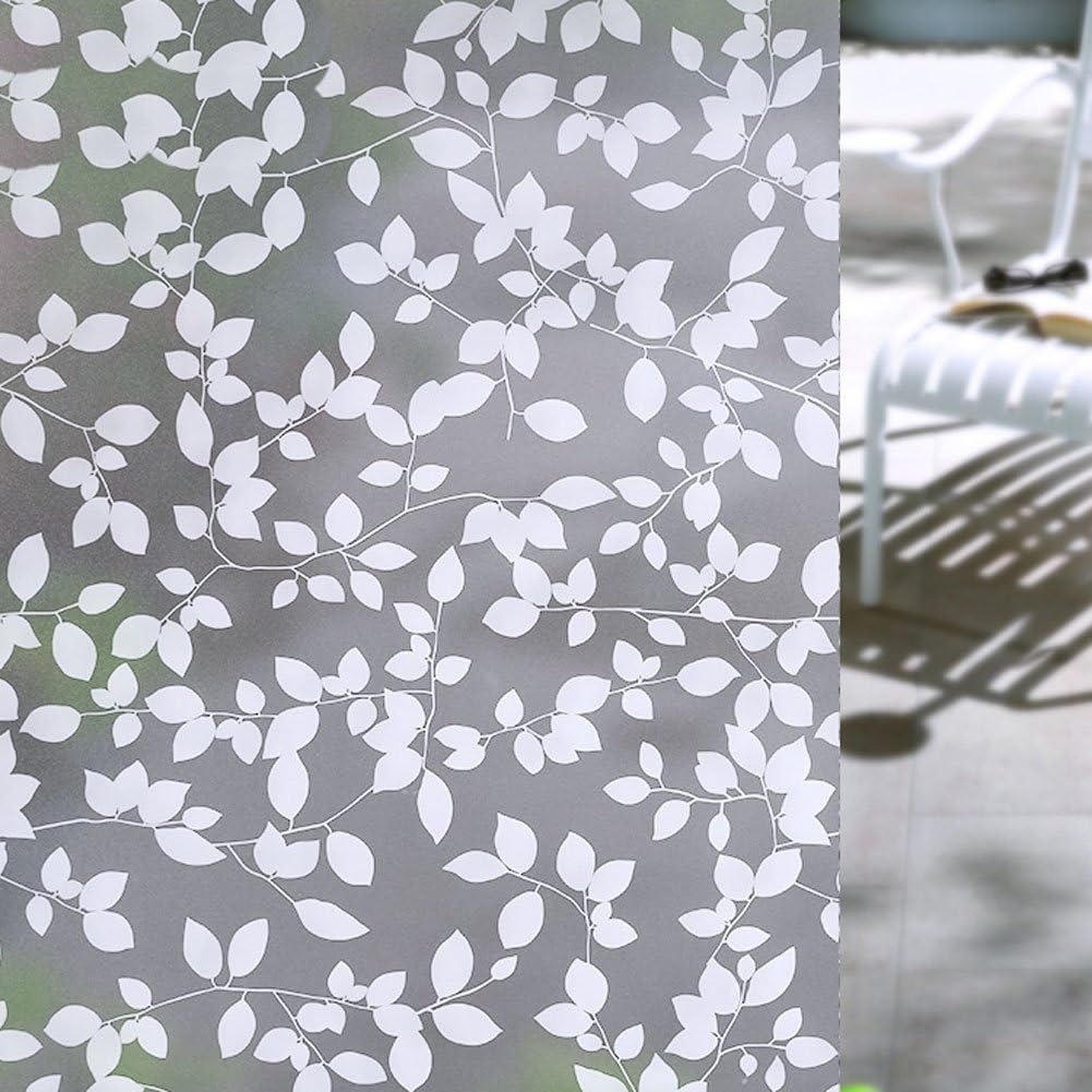 Leaves Leaf Window Films Opaque Decorative Frosted Privacy Flower Bathroom Glass Sticker -No Glue Non Adhesive - 45x100cm