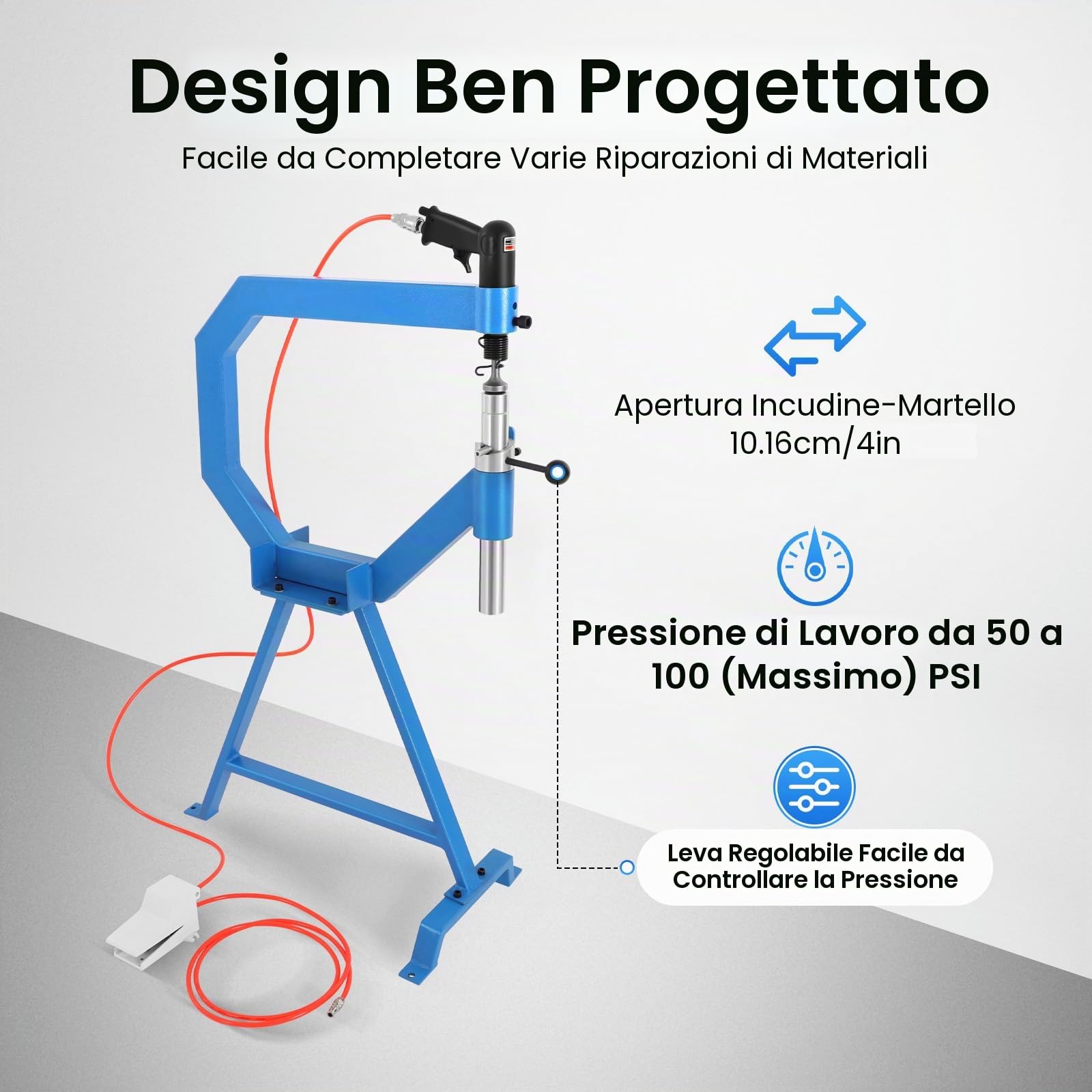 Pneumatic Planishing, martello per livellamento, 875 – 1350 giri/min, 50 – 100 PSI, lucidatura e martello lisciante pneumatico con incudine da 1"/2"/3", aiuto per la vulcanizzazione, martello ad aria