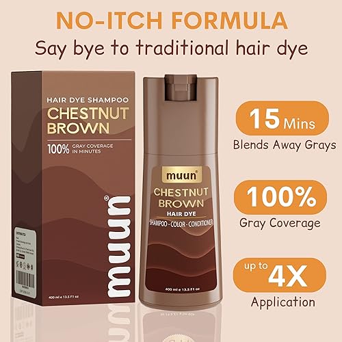 Miniatura 10 de Muun Champú para tinte de cabello marrón oscuro, 3 en 1 PPD sin amoníaco para cobertura de cabello canas para mujeres y hombres en minutos con