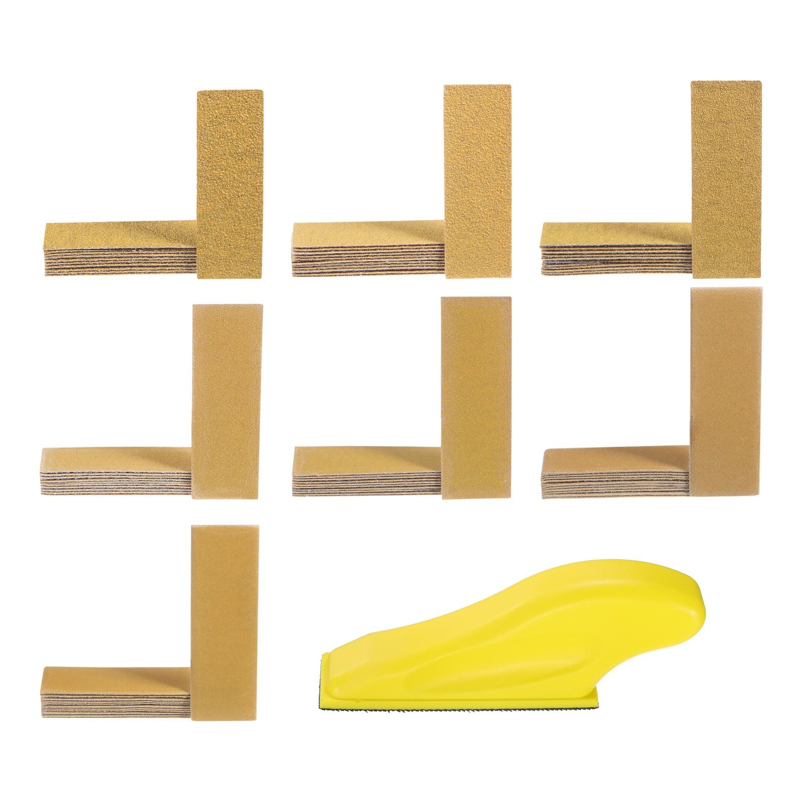 HARFINGTON 70pcs Detail Sander Paper Kit 40/60/80/120/180/240/320 Grits 3.5" x 1.2" Micro Mini Hand Sanding Papers Sheets Wet Dry Sandpapers with 1pcs