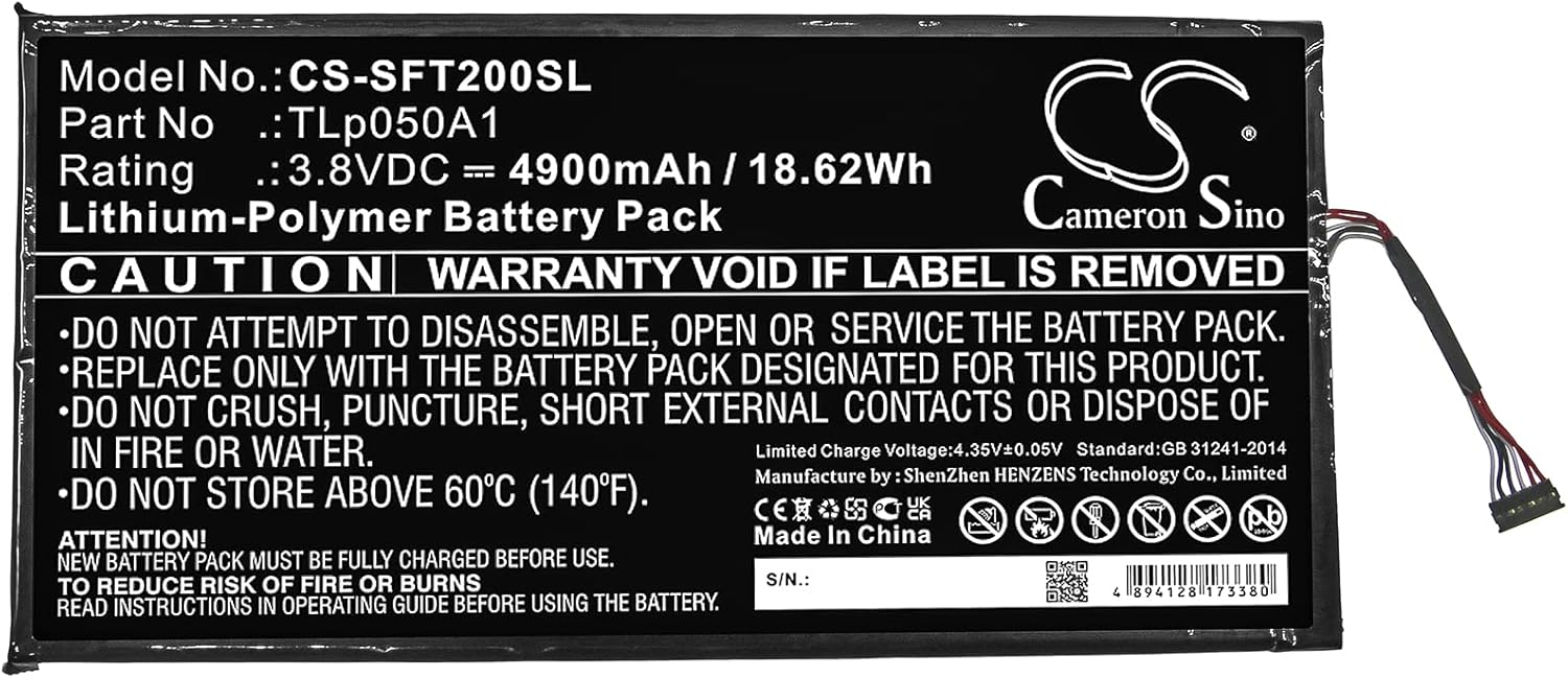 4900mAh/3.8V Replacement Battery for Safran TLp050A1 Morpho Tablet 2