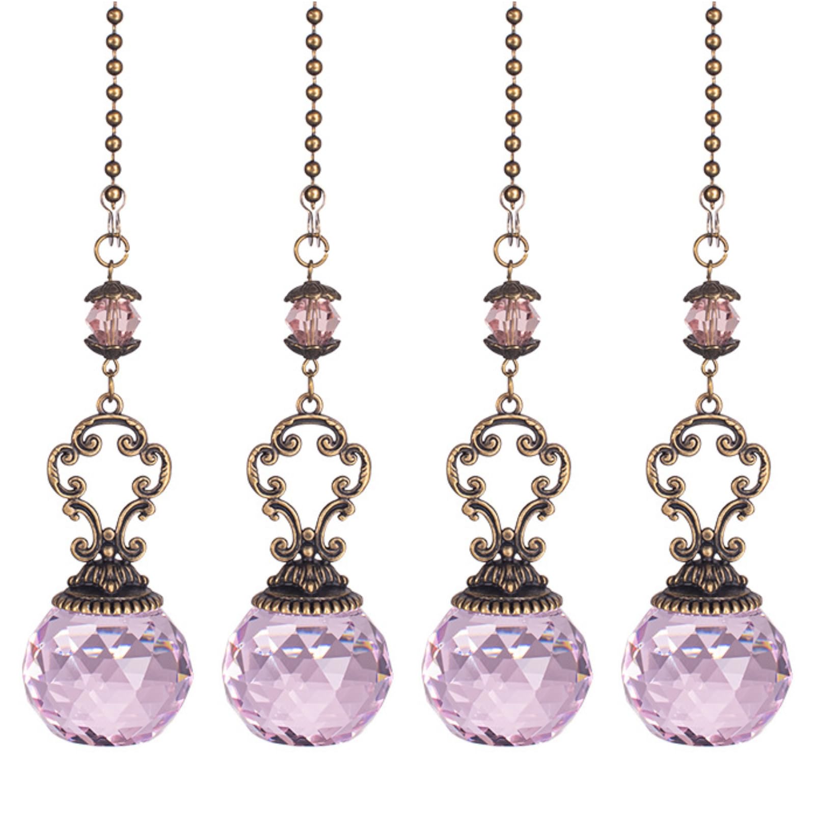 4PCS Ceiling Fan Pull Chain, Light Pull Chain Extension with Crystal Prism Ball, Decorative Fan Pull Chain, Fan Light Pull Chain/Blind Cord Pull (Pink)