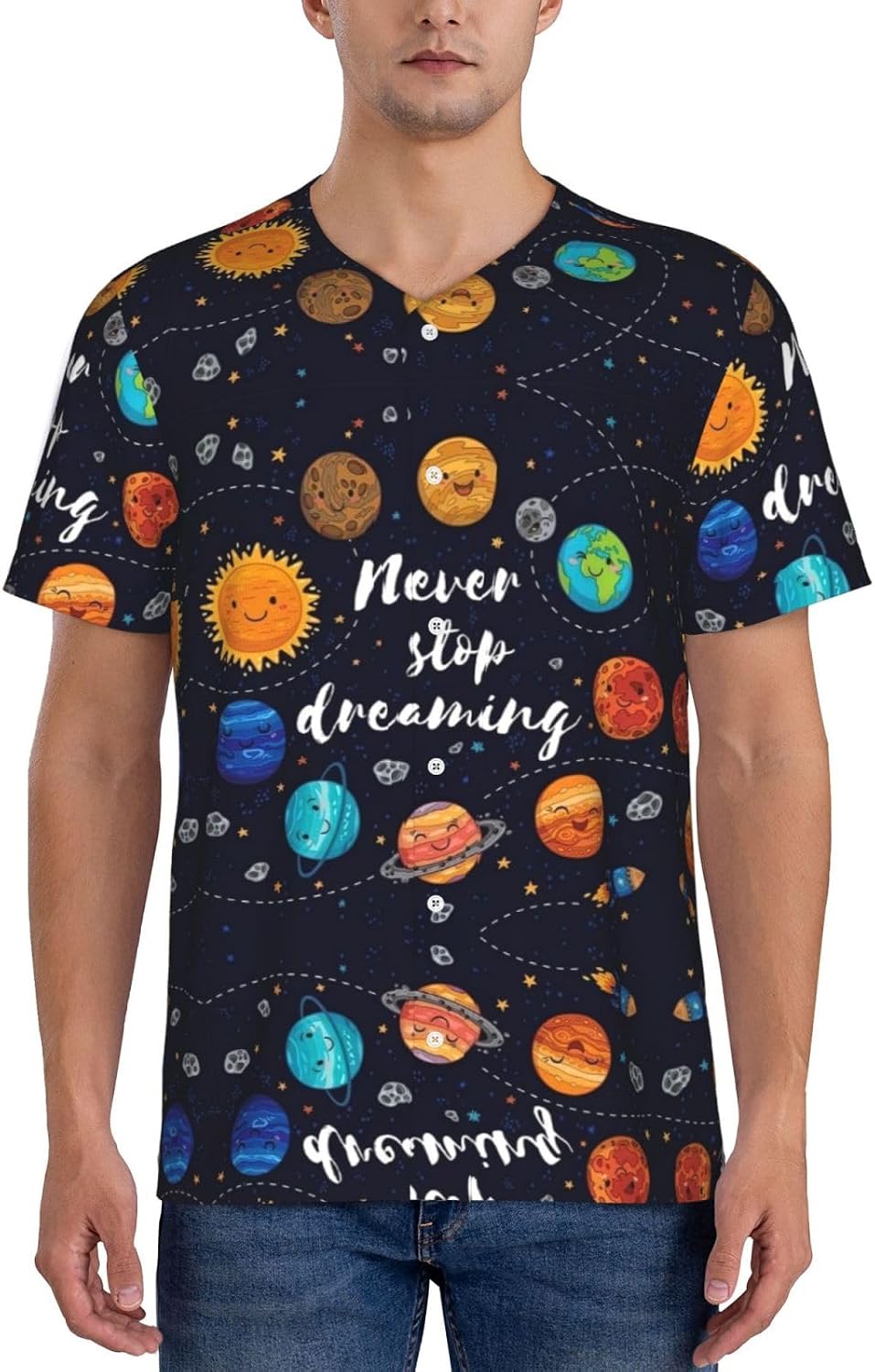 Cute Planet Stylish Softball Jersey,Personalized and Breathable Baseball Button Down for Men for All Seasons and Occasions