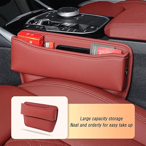 Miniatura 5 de Relleno de espacio para asiento de automóvil de gran capacidad con 2 orificios de carga, organizador de cuero de microfibra para asiento de asiento