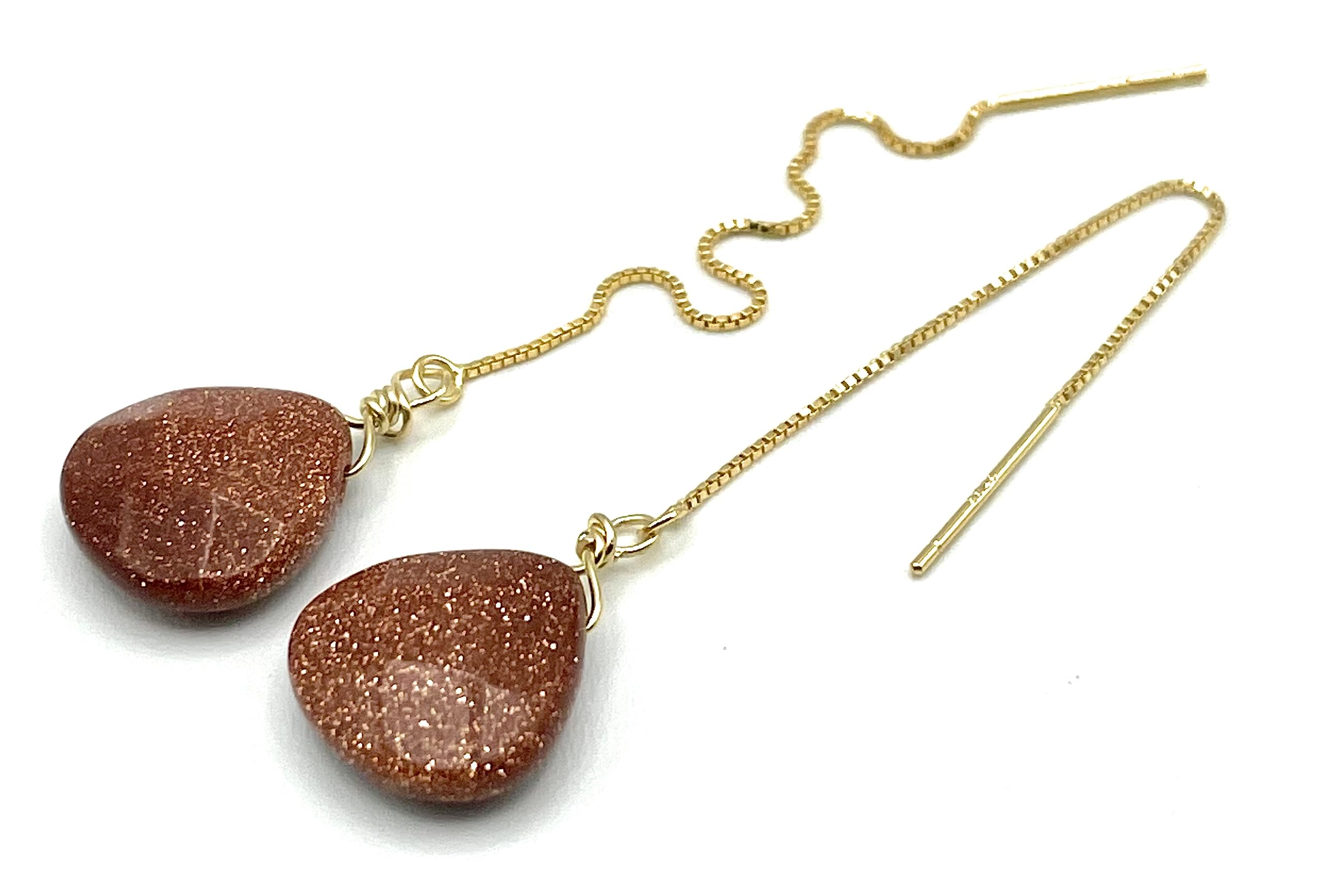 Pendientes Largos de Plata 925 Dorada 24 K y Goldstone, Joyas Minimalistas, Estilo Contemporaneo. Regalo para Mujer