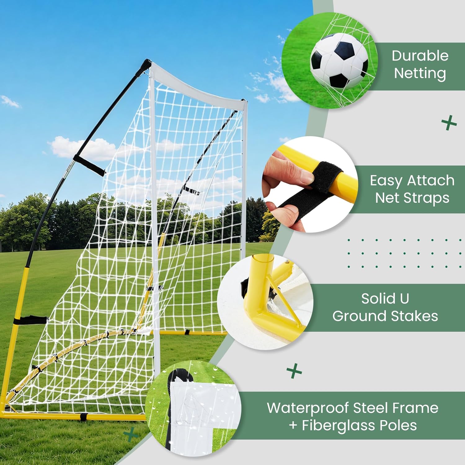 8FT x 5FT Soccer Goal for Backyard, Portable Pop Up Football Goal with Carry Bag, U-Shaped Stakes & Bungees, for Youth and Adults - Perfect for Garden, Beach, and Training