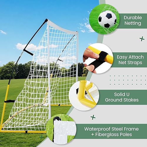 Miniatura 5 de Portería de fútbol de 8 x 5 pies para patio trasero, portería de fútbol portátil con bolsa de transporte, estacas en forma de U y cuerdas elásticas,
