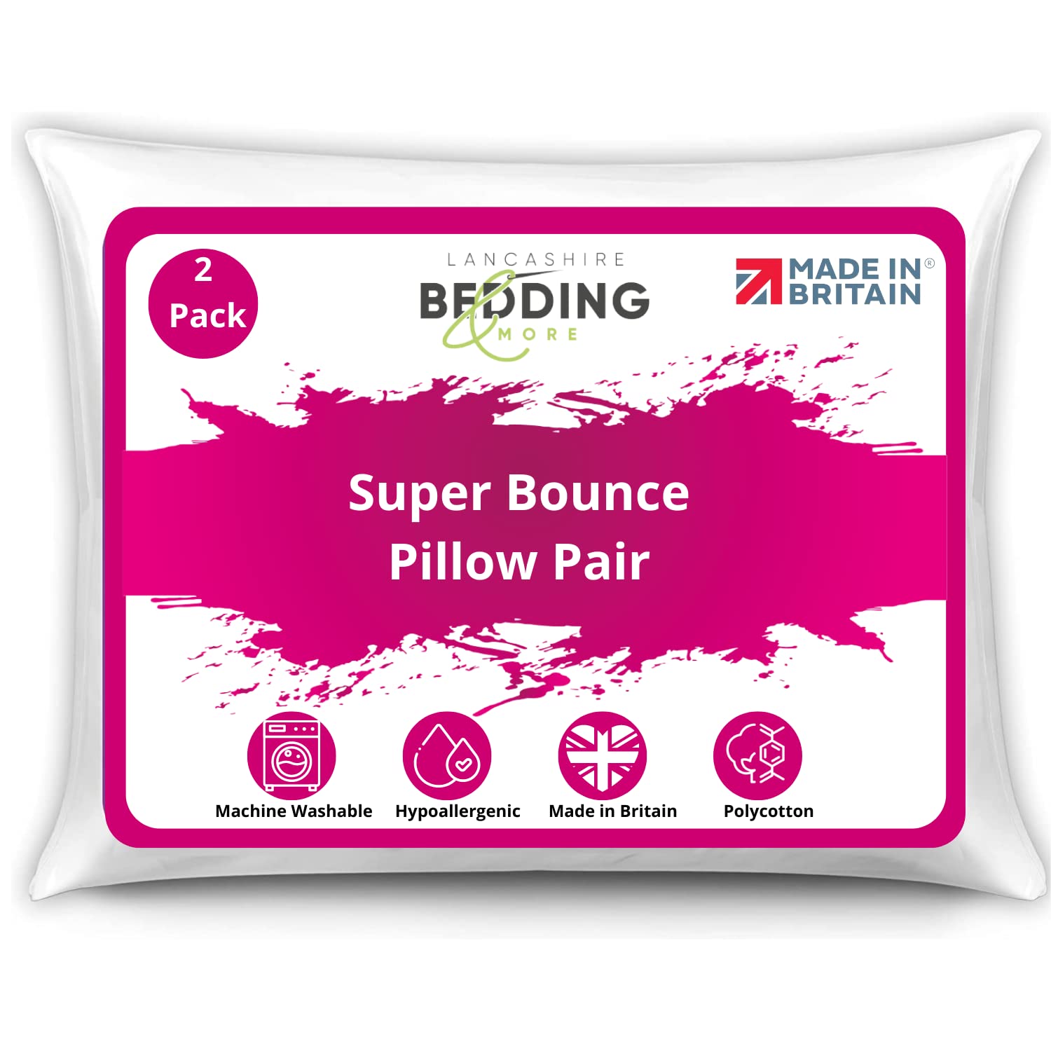 Lancashire Bedding White Super Soft And Bounce Back Pillow Pair Filled With Hollowfibre Medium Firmness Hypoallergenic Ideal For Side Sleepers (4 Pack)