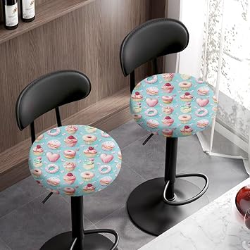 Donut Cake Blue Round Stool Cover Breathable Home Chair Protective Cover Stool Slipcover Stretchable Thick Stool Seat Cushions for Home Chairs Set of 2