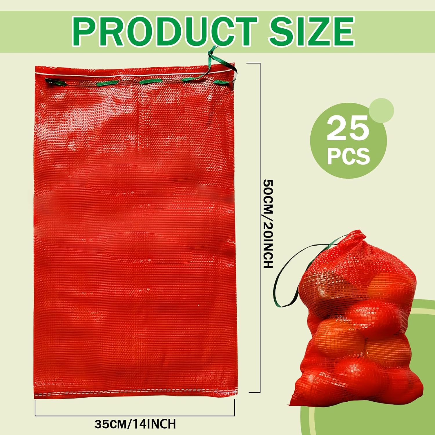 25 Pack 33 LB Mesh Onion Bags,14'' x 20'' Onion Produce Storage Bag,Reusable Breathable Vegetable Storage Net Bags with Drawstring for Onions Vegetables Potatoes Citrus Crawfish