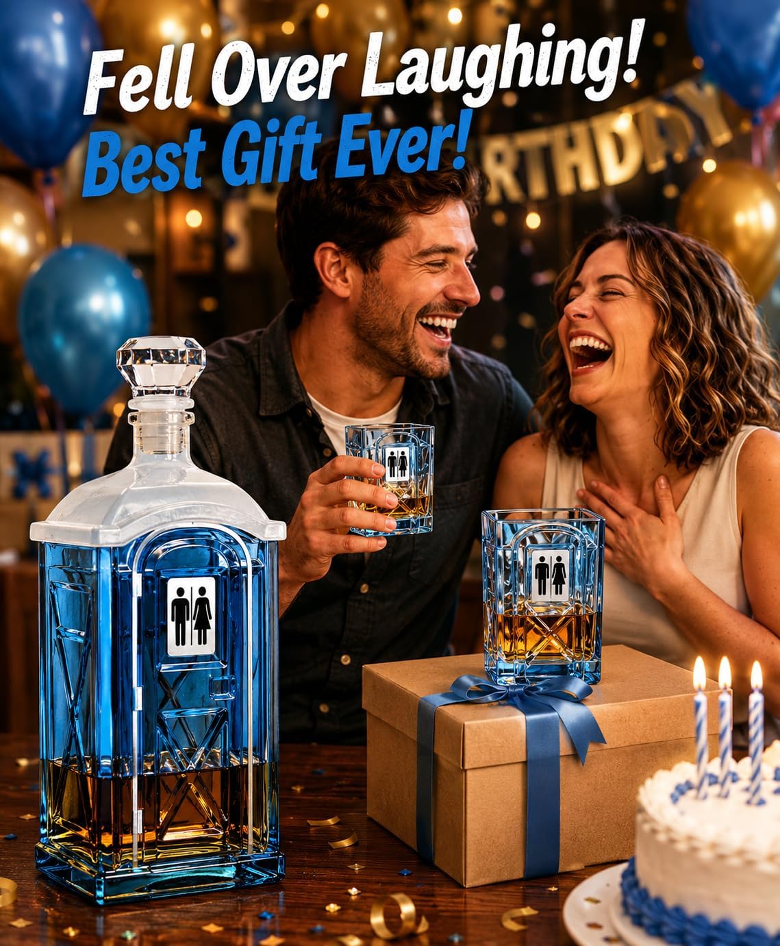 Funny Porta-Potty Whiskey Decanter Set with 2 Glasses - 34 OZ Creative Porta-Potty Liquor Decanter & 4.6OZ Cups for Bourbon, Scotch, Vodka | Gag Gifts for Man, Dad, Husband | Unique Home Bar Decor