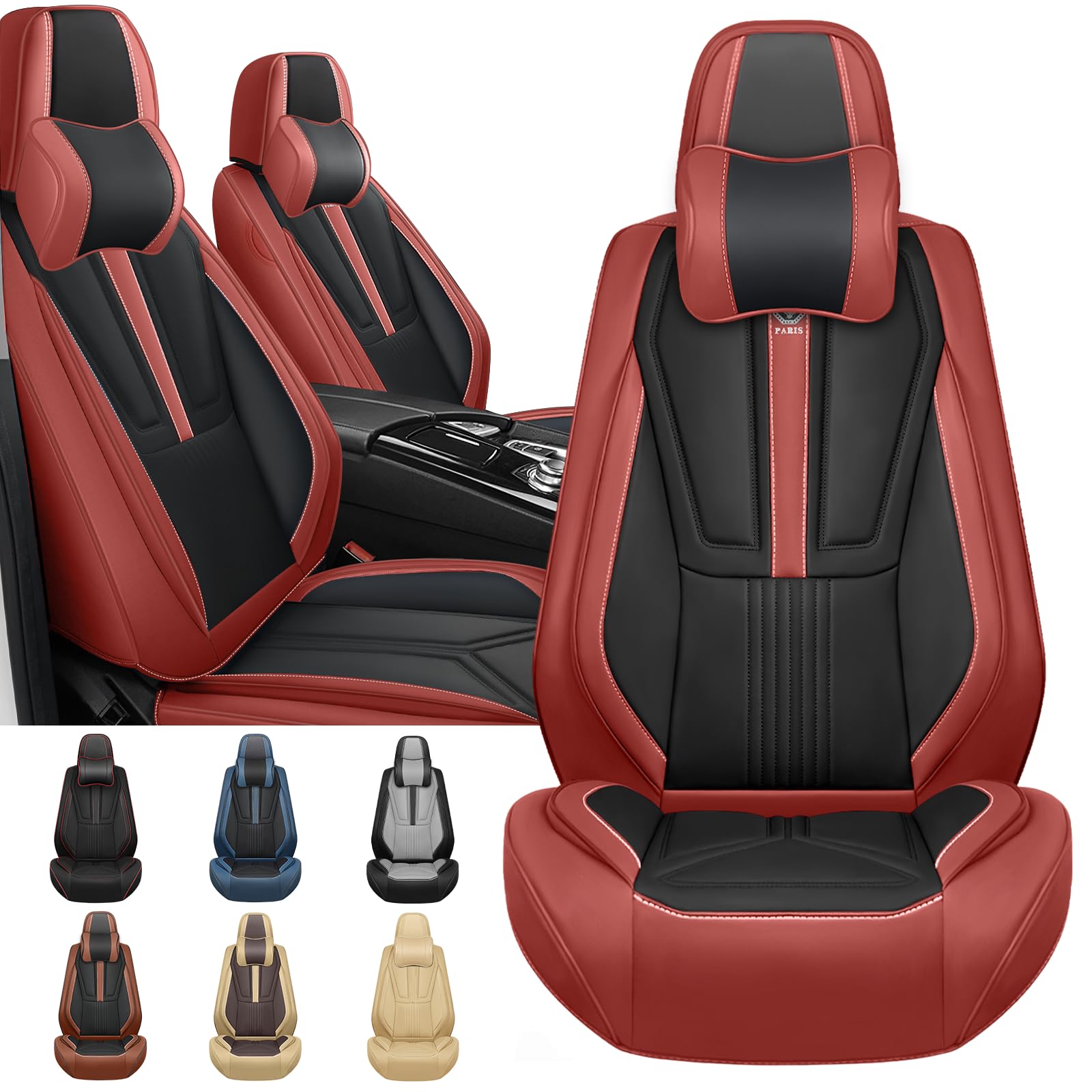 Arazi Custom Nappa Leather Seat Covers For Toyota Camry 2012-2025 - Full Set (5 Seats), Black With Red Stitch