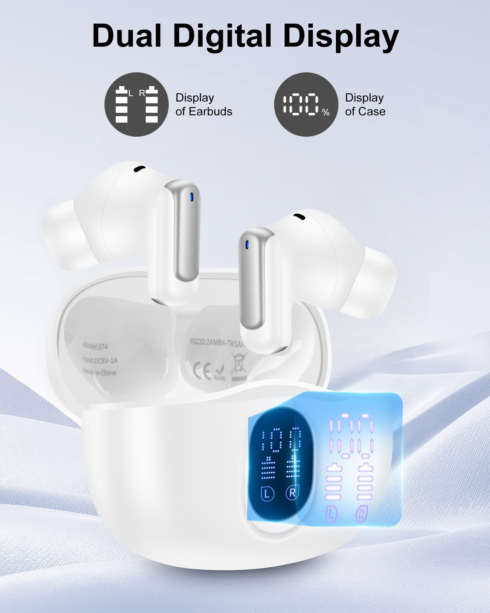 Auriculares Bluetooth para iPhone 17 Pro Max 17 Air 16e 16 15 Plus 14 13 Mini 12 11, auriculares inalámbricos con cancelación de ruido IPX5 con pantalla LED, auriculares inalámbricos estéreo