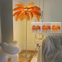 Ostrich Feather Floor Lamp, 3 Colors Led Bulb, Bedroom Standing Lamp, Decorative for Living Room Bedroom Office Shop Window62.99 Inch High Orange