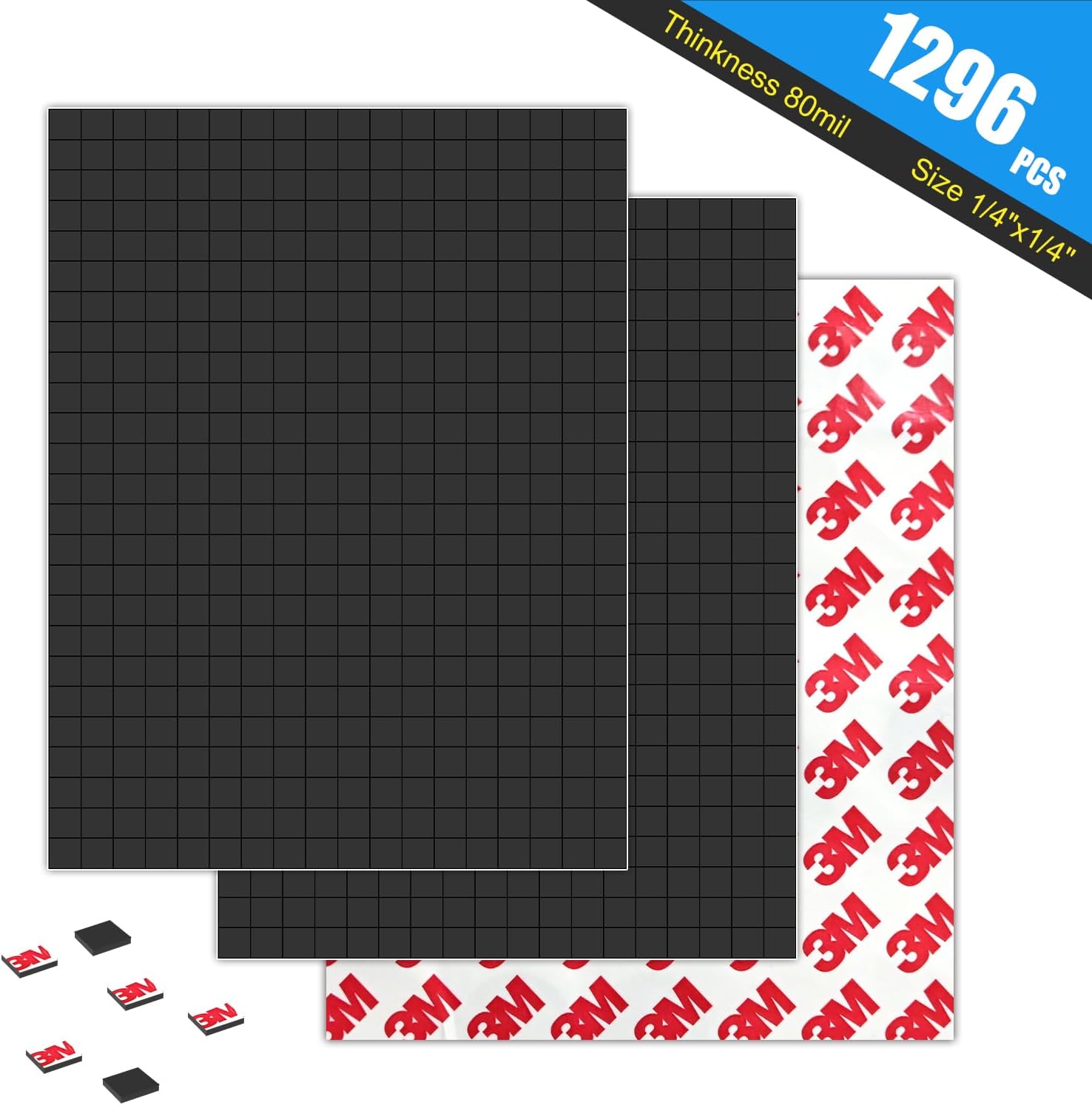 Small Magnets with Sticky Adheisve Backing for Super Tiny Parts of Arts and Crafts Pieces (1/4" Squares 1296 Pieces)