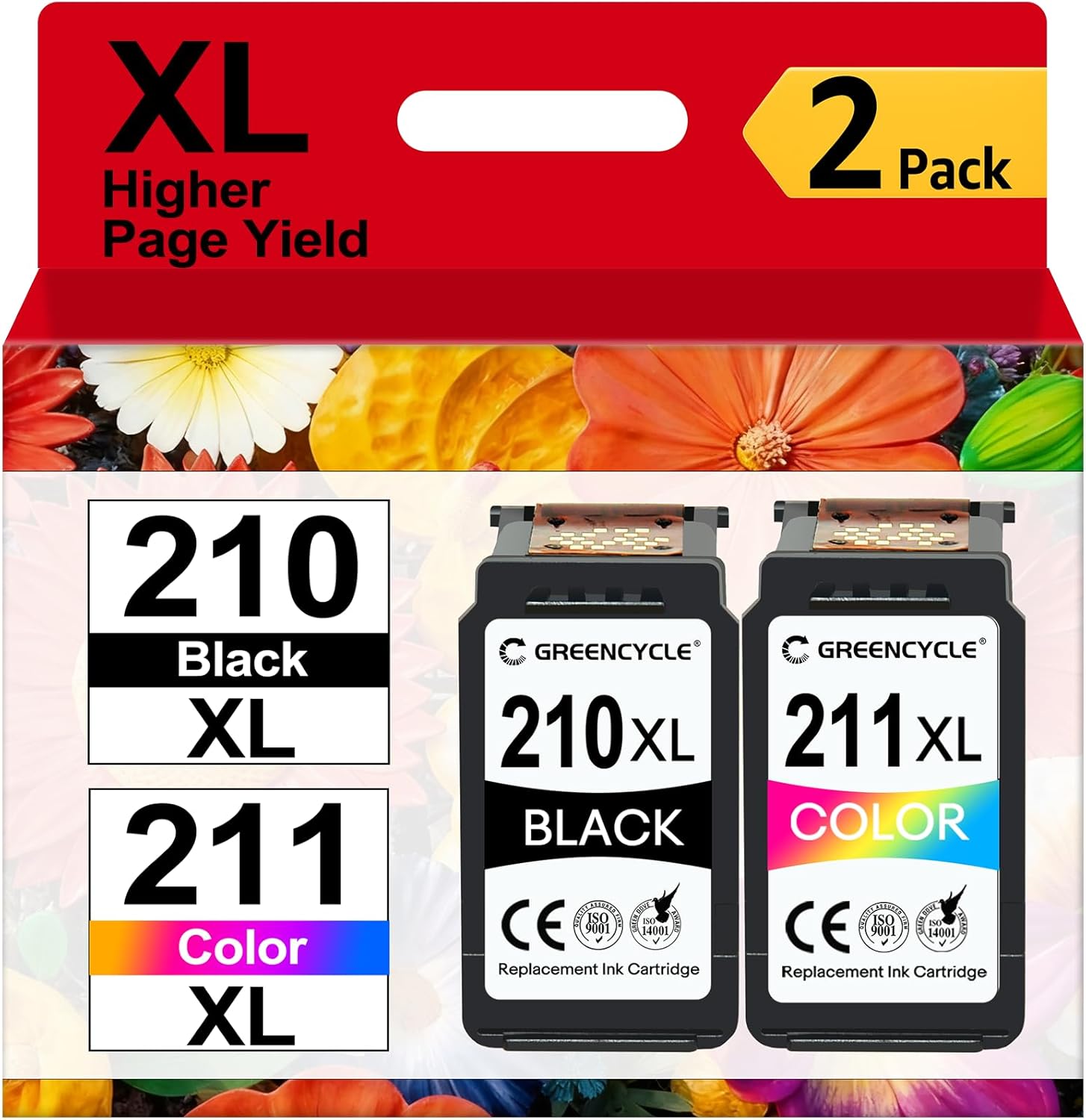 210XL 211XL Combo Pack Ink Cartridges Replacement for Canon 211XL Color 210XL Black Ink Cartridge Work for PIXMA MX410 IP2700 IP2702 MP230 MP240 MP250 MP495 MX340 Printer(1 Black,1 Color)