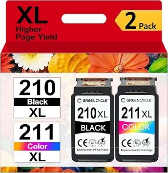 210XL 211XL Combo Pack Ink Cartridges Replacement for Canon 211XL Color 210XL Black Ink Cartridge Work for PIXMA MX410 IP2700 IP2702 MP230 MP240 MP250 MP495 MX340 Printer1 Black,1 Color