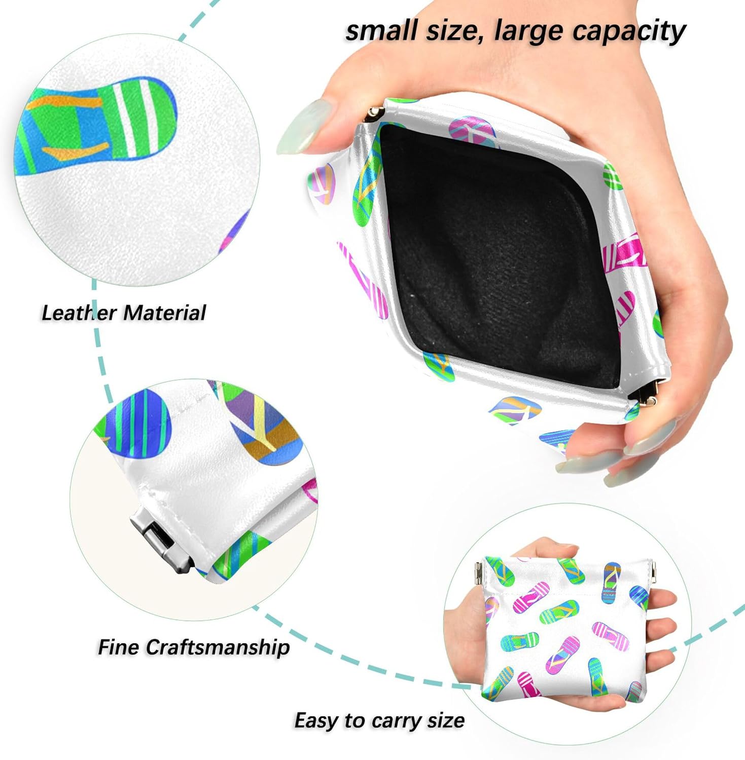Flip Flops Squeeze Coin Purse Leather Mini Change Pouch for Women Girl, Portable Makeup Bag for Cosmetic Coin Jewelry image 2