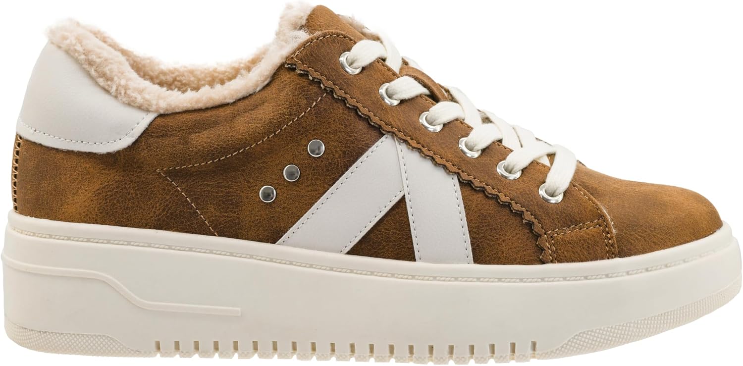 Corkys Footwear Hey Girl Tailgate Sneakers - A Trendy Lace-Up Sneaker with A V Stripe On The Side, Scalloped Eyelets, and Cushioned Lift for Chic Comfort