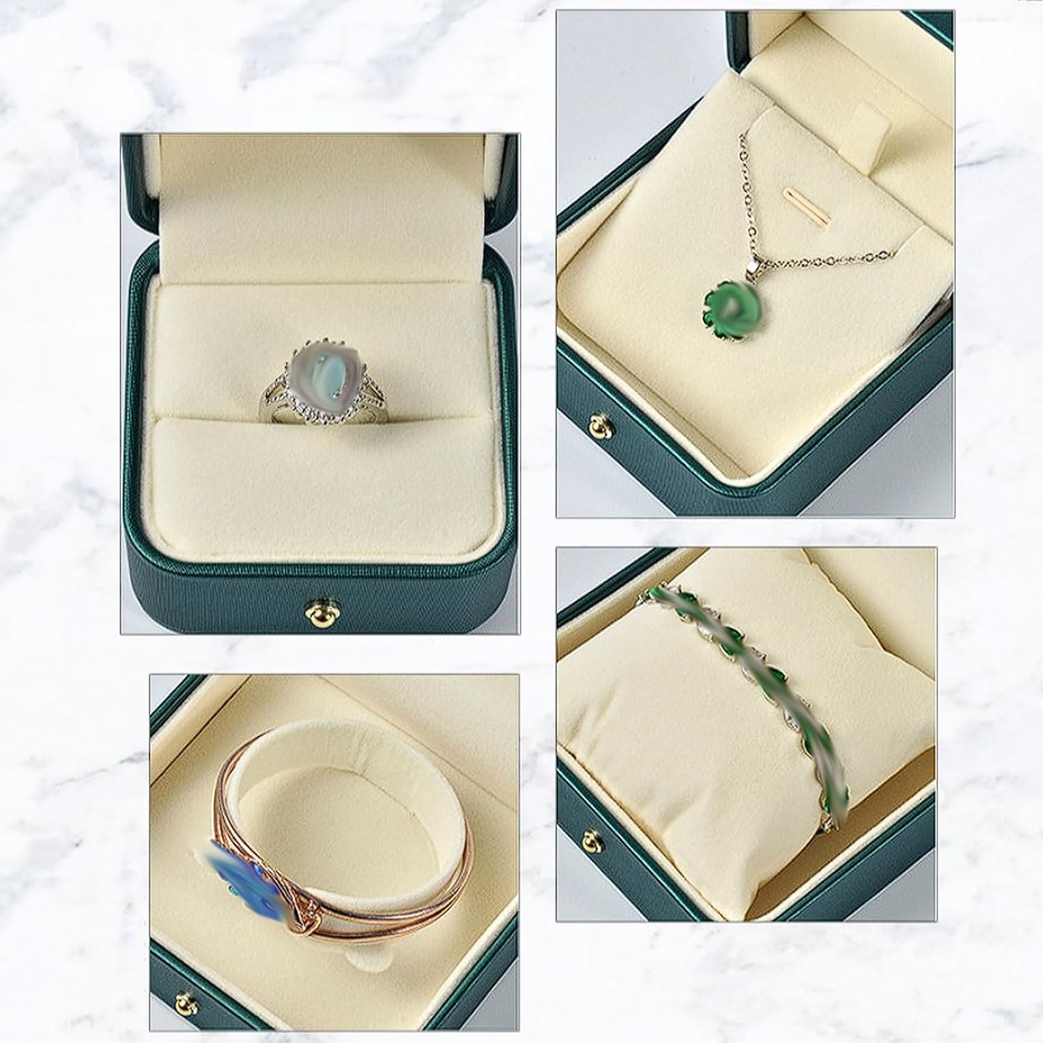 4-Piece PU Leather Jewelry Box Set, Engagement Ring Packaging for Pendant, Bracelet, Necklace(White)