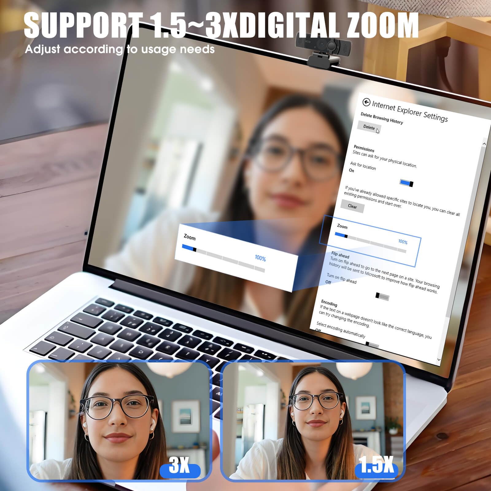 Cámara web 4K para PC y laptop, ultra HD 4K, enfoque automático IA, compatible con DZoom y ePTZ, micrófonos integrados con cancelación de ruido y cubierta de privacidad deslizante para