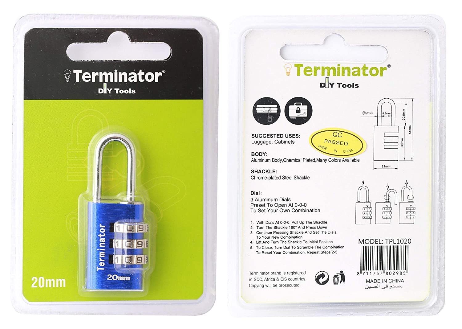 Terminator Combination Pad Lock - Tpl 1020B