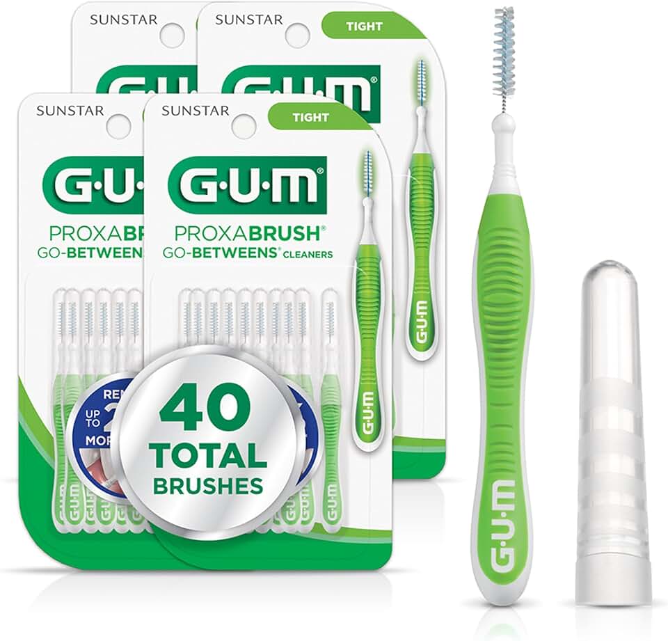 GUM Proxabrush Go-Betweens - Tight - Interdental Brushes - Soft Bristled Dental Picks for Plaque Removal Health - Safe for Braces &amp; Dental Devices, 10 Count (Pack of 4) 40 Total
