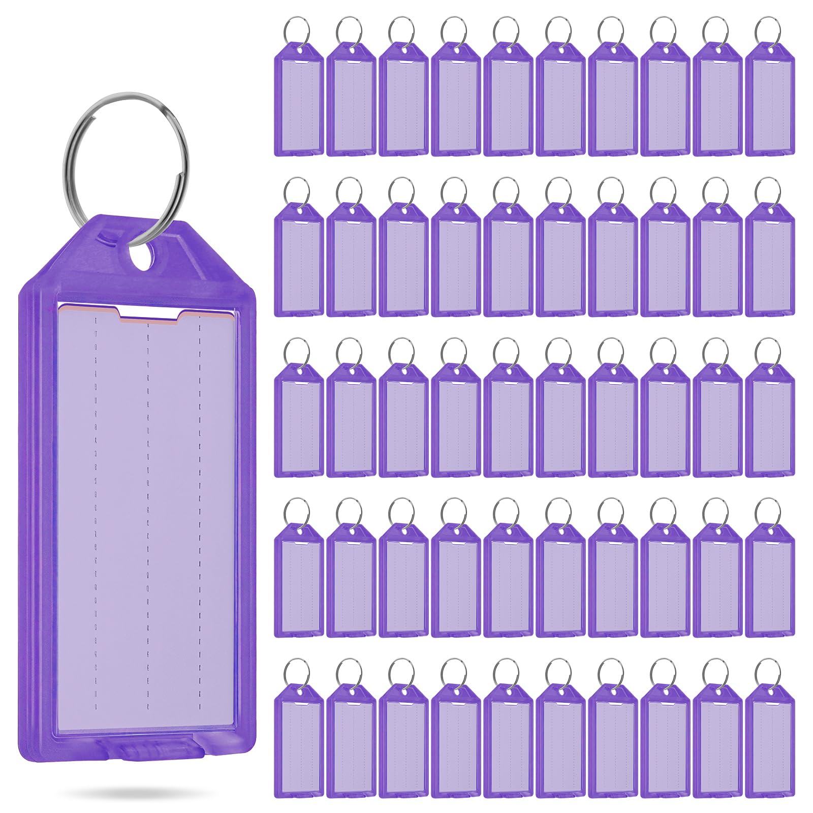 50 Pcs Plastic Key Tags with Labels, Key Labels with Ring and Label Window,Key Identifiers for Luggage, USB Drive, Backpack,Luggage Travels Home