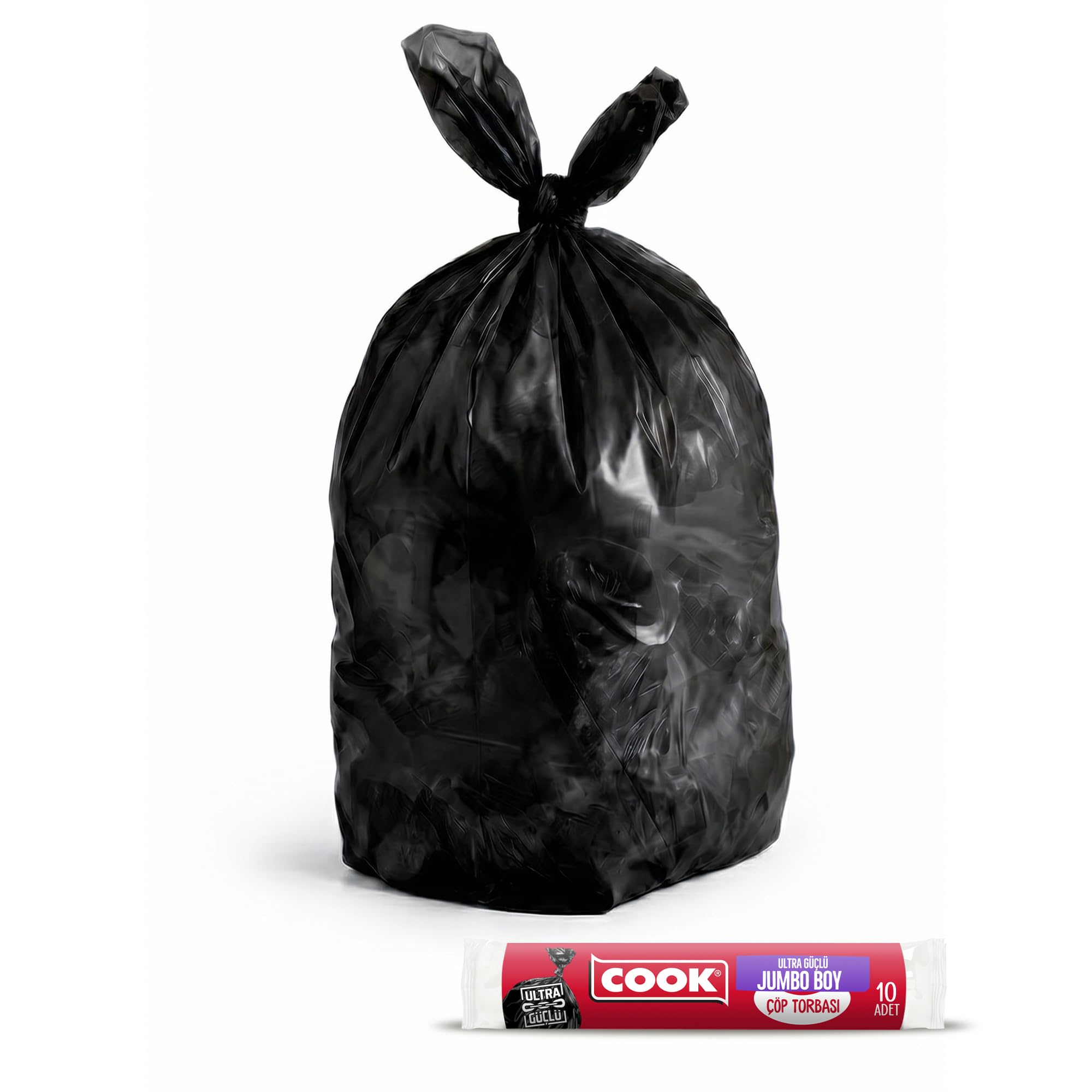 Cook Ekstra Kalın Çöp Torbası, Ultra Dayanıklı Jumbo Boy 80 x 110 cm (10 Adet/Rulo)