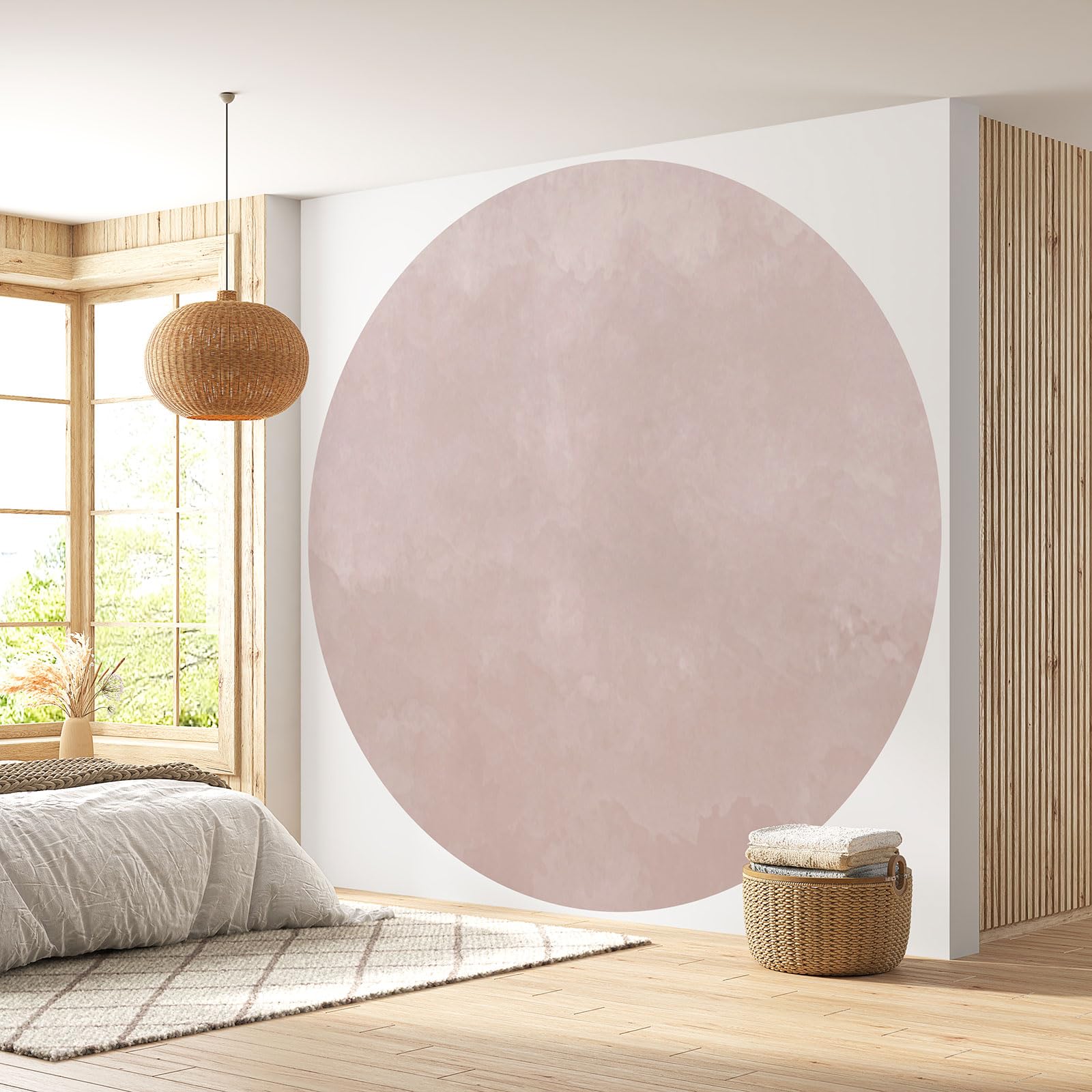 Papier peint cercle rose poudré Lumalea | Une bulle de douceur de 260 cm chez vous