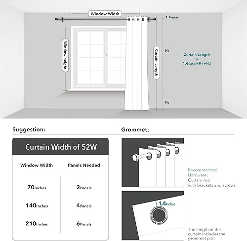 Miniatura 6 de Deconovo Cortinas blackout para dormitorio, 72pulgadas de largo, con ojales, para oscurecimiento de habitación, patrón de líneas onduladas y puntos