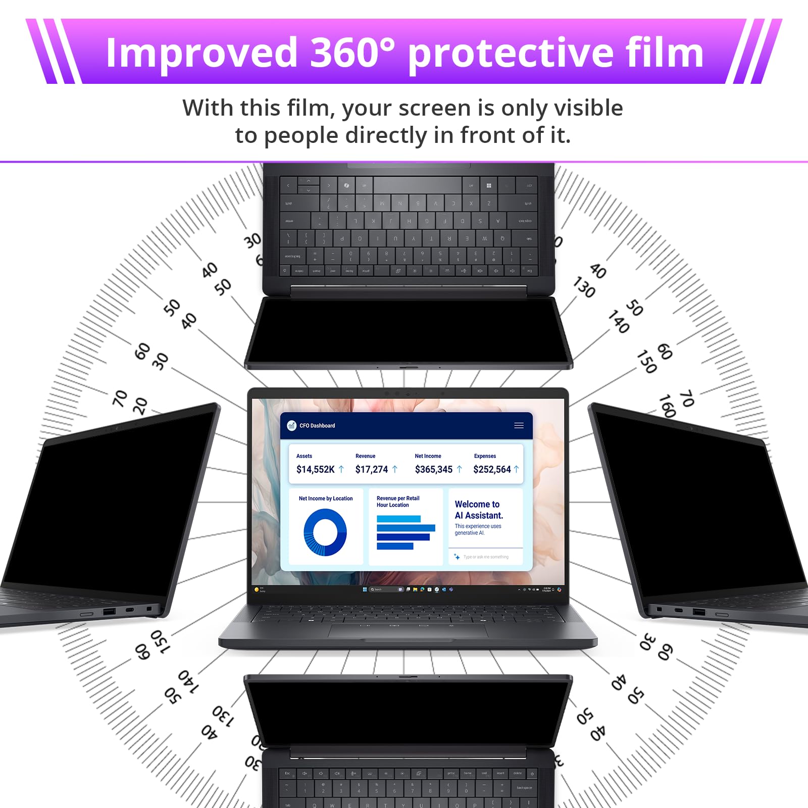 IPROKKO Film de Pprotection D'écran 360° Pour 14 pouces, Rapport D'aspect 16:9, Anti-lumière Bleue, Anti-éblouissement, Filtre de Confidentialité Pour 14 Hp/Dell/Acer/Lenovo/ThinkPad/Asus