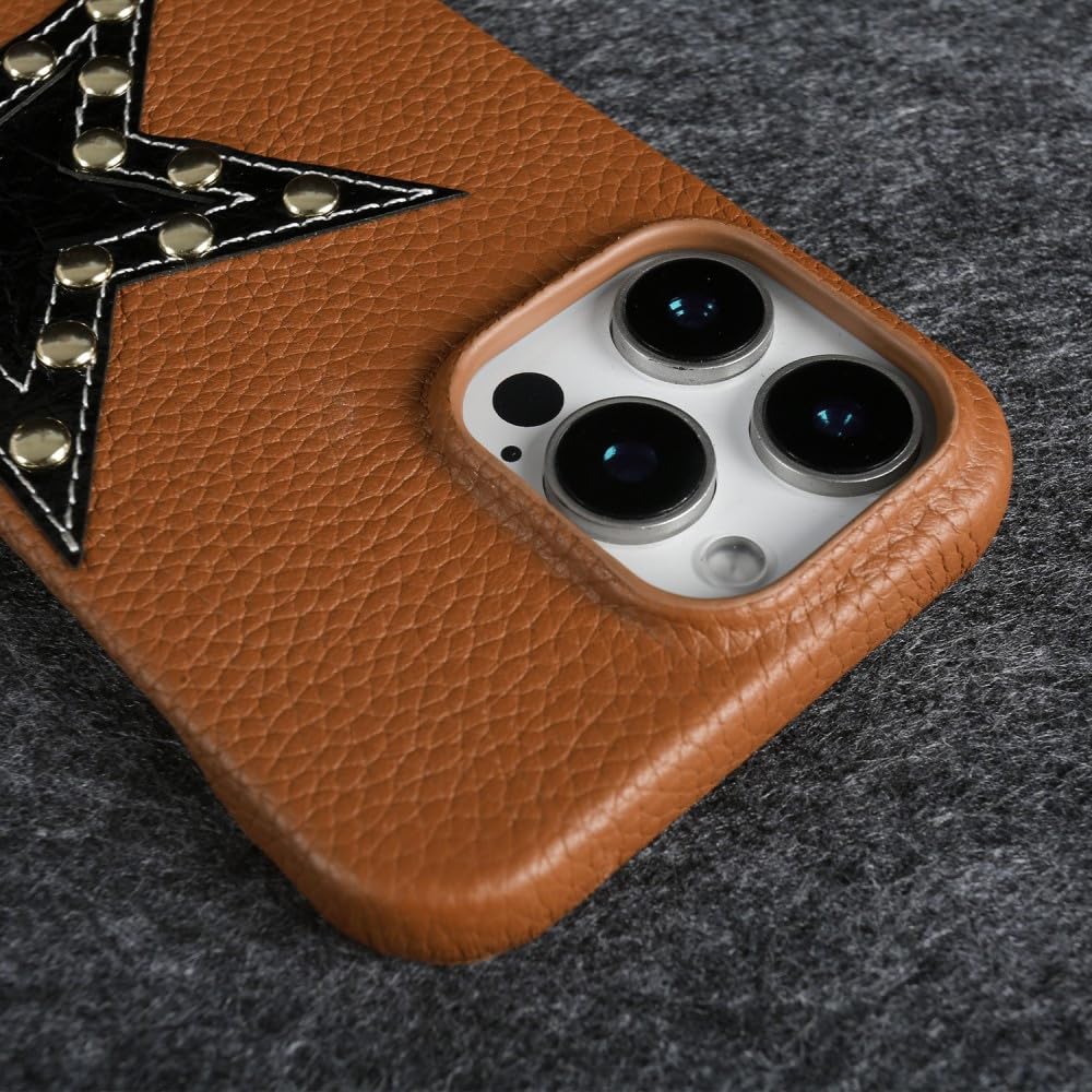 Custodia in pelle con design a stella per iPhone 16 Pro Max 15Pro 11 13 12pro 14Pro con tracolla e cordino, per telefono, color cachi, per iPhone 16