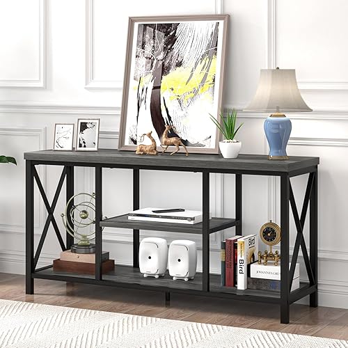 Miniatura 16 de EXCEFUR Soporte de TV de 55 pulgadas para televisores de hasta 65 pulgadas, moderno centro de entretenimiento con estantes de almacenamiento, Marrón