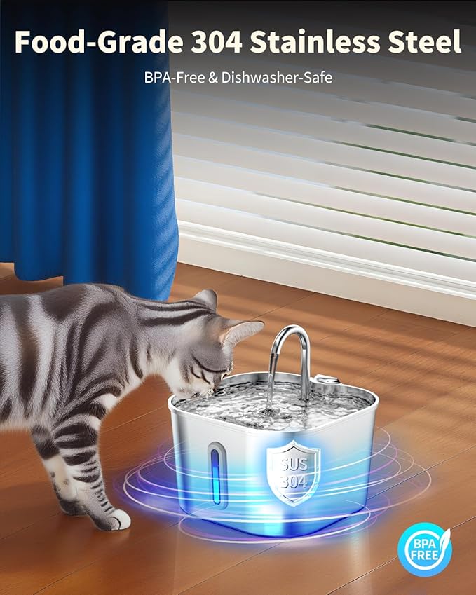 Fuente de Agua para Gatos Lawfery Acero Inoxidable, 2.2L Automática miniatura 3
