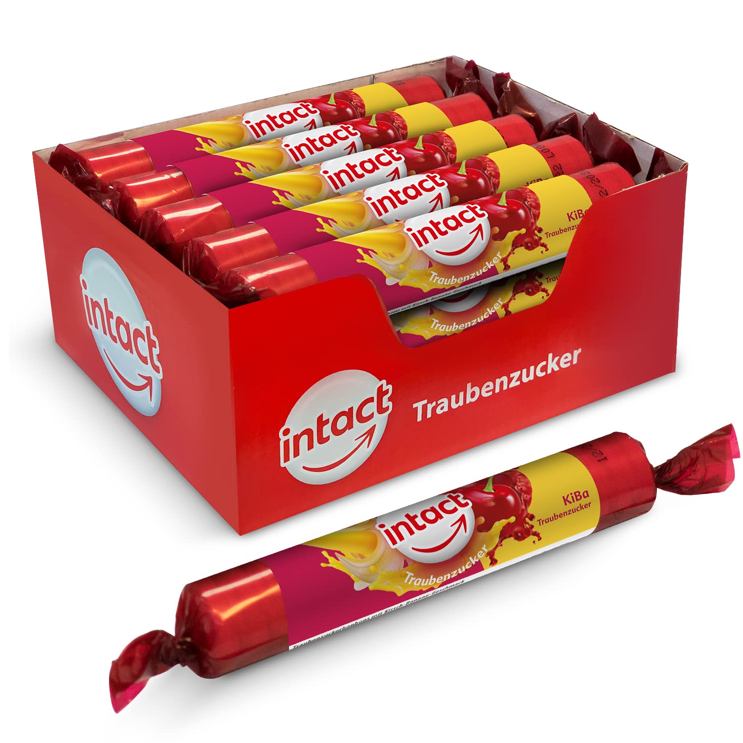 intact Traubenzucker (NEU: KiBa) Rolle 15 St. • Multipack (15 x 40g) Traubenzucker Bonbons • 100% Vegan