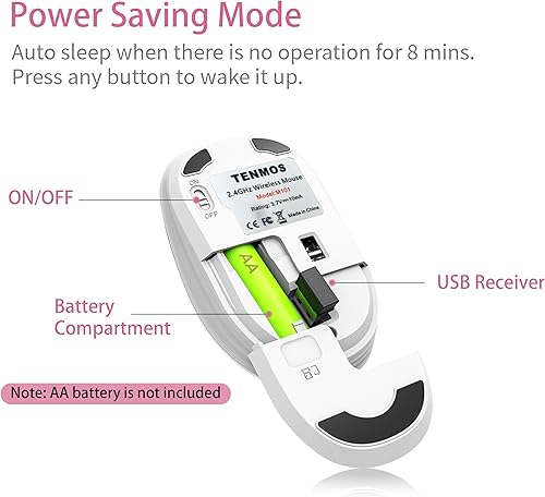 Miniatura 6 de TENMOS M101 - Ratón inalámbrico lindo silencioso para computadora con receptor USB, ratón óptico inalámbrico de viaje de 2.4 G 1600 DPI para