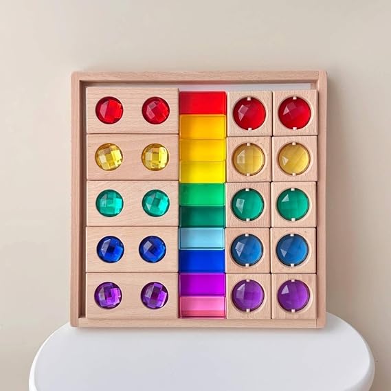 Acrylic Gem Blocks High Clearness Sensory Item Shade Recognition Rainbow Block Set for Kids