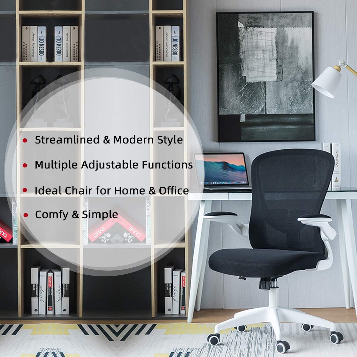 Buy 2 get 3 Sytas Office Chair Ergonomic Desk Chair Computer Task Mesh Chair with Flip-up Arms Lumbar Support and Adjustable Height，White