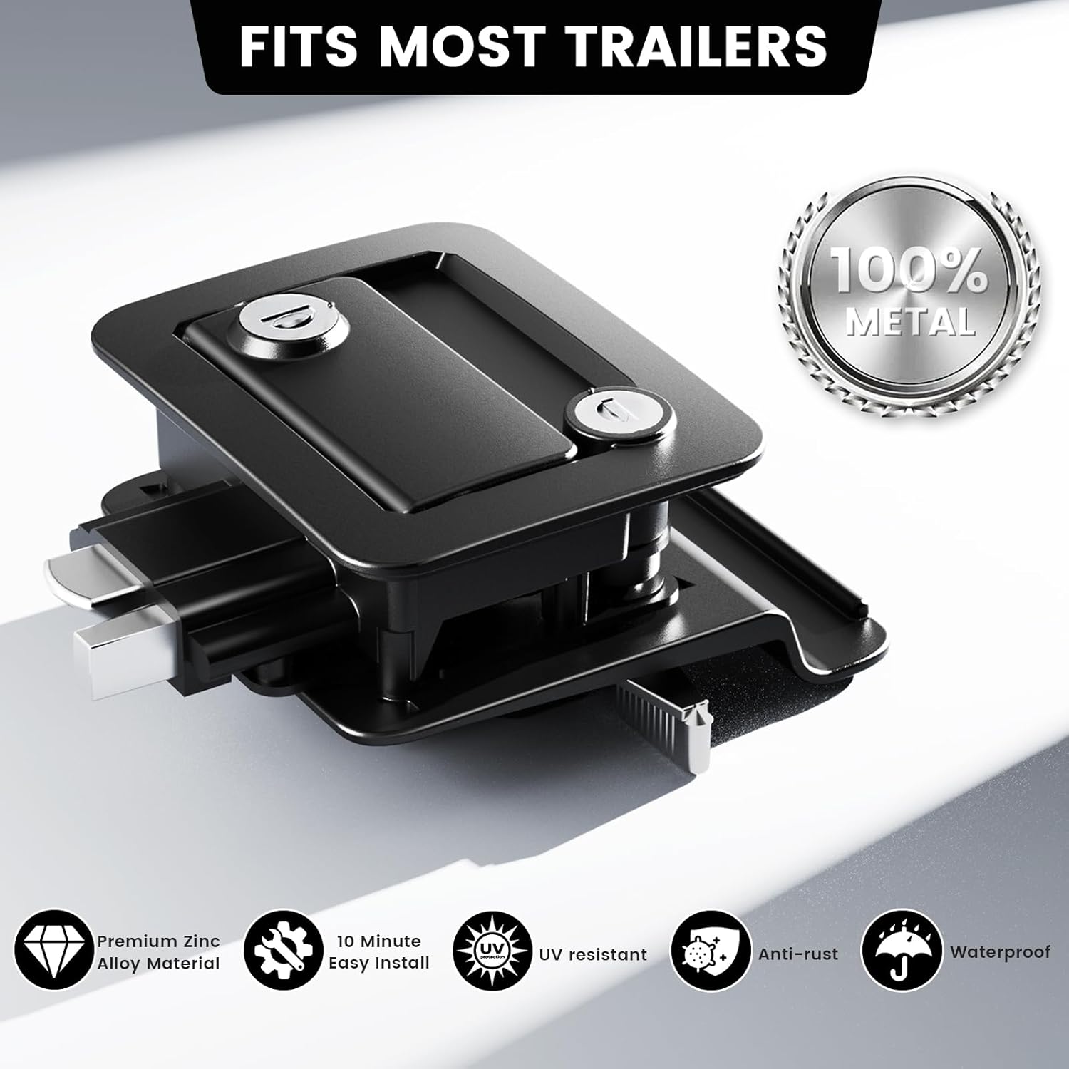 RV Door Lock Replacement with Paddle Latch, Black RV Door Handle Lock for Travel Trailers and Campers(Includes Same Key)