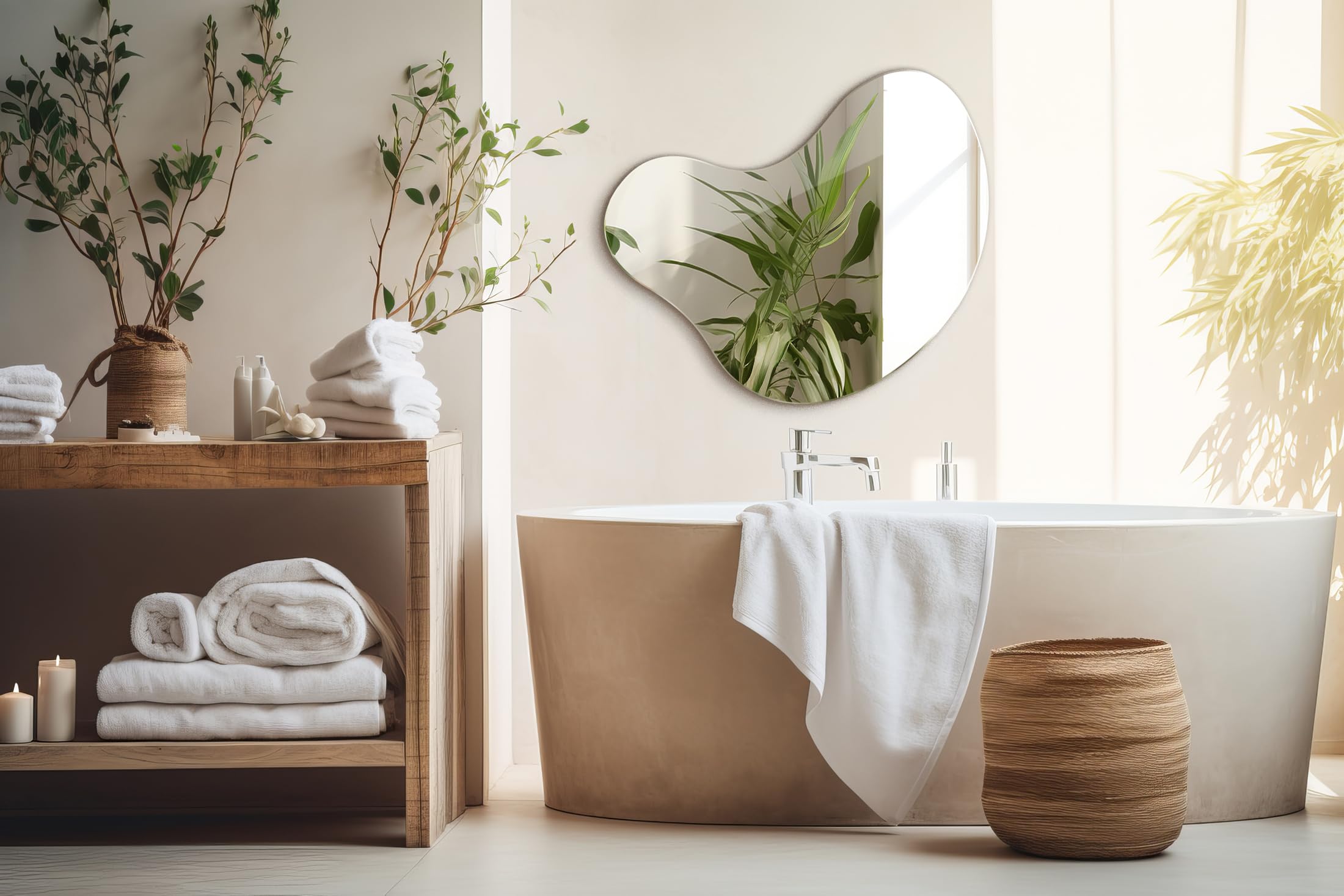 Specchio Irregolare 67,6 x 67 cm Senza Cornice | Design Creativo e Contemporaneo | Perfetto per Bagno, Zona Living, Camera e Studio | Specchio di Design per Arredo Moderno