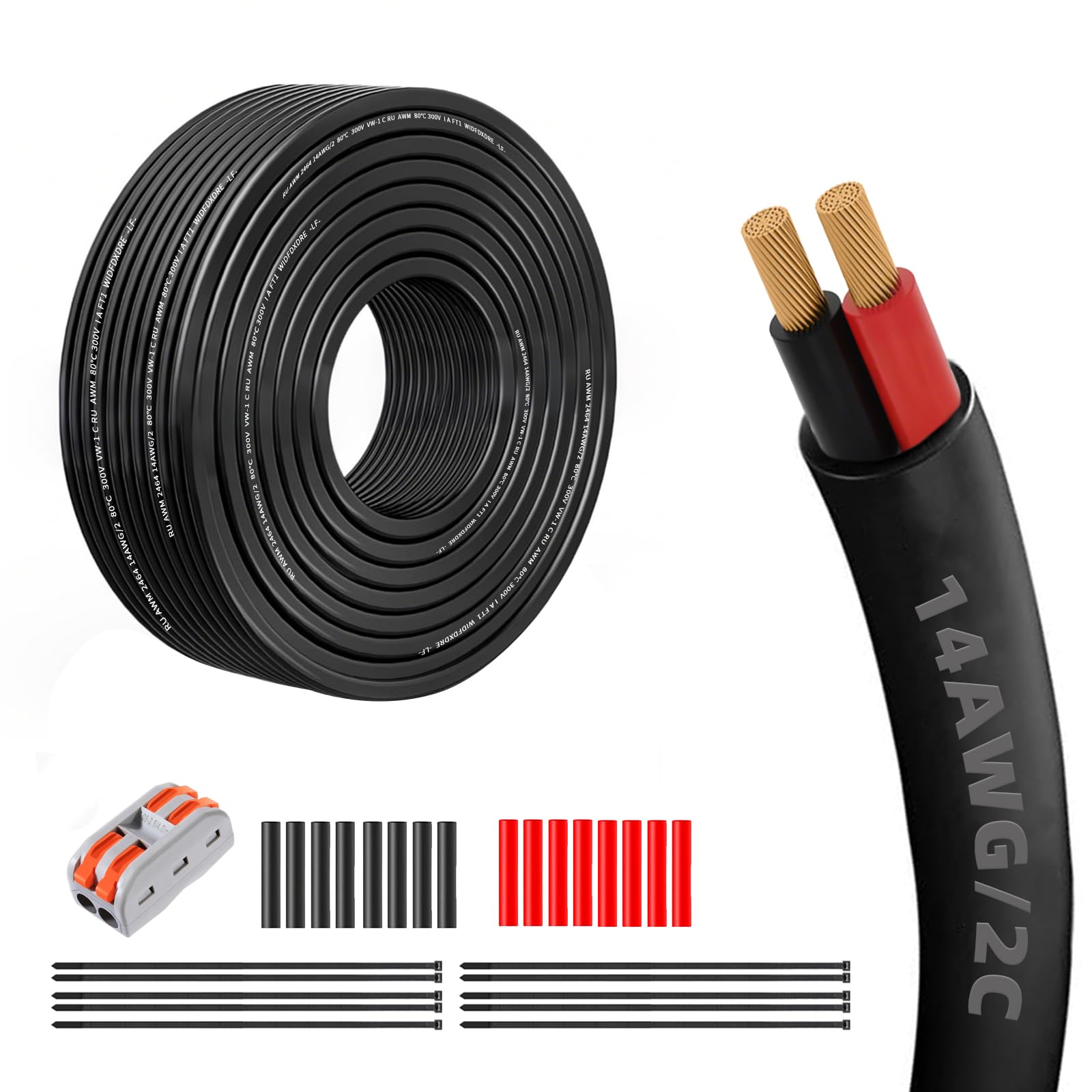 14 Gauge 100% Pure Copper 2 Conductor 14/2 Flexible Electrical Wire 50FT, UL2464 14AWG 2 Core Electrical Cable for Automotive, Marine,Boat,LED