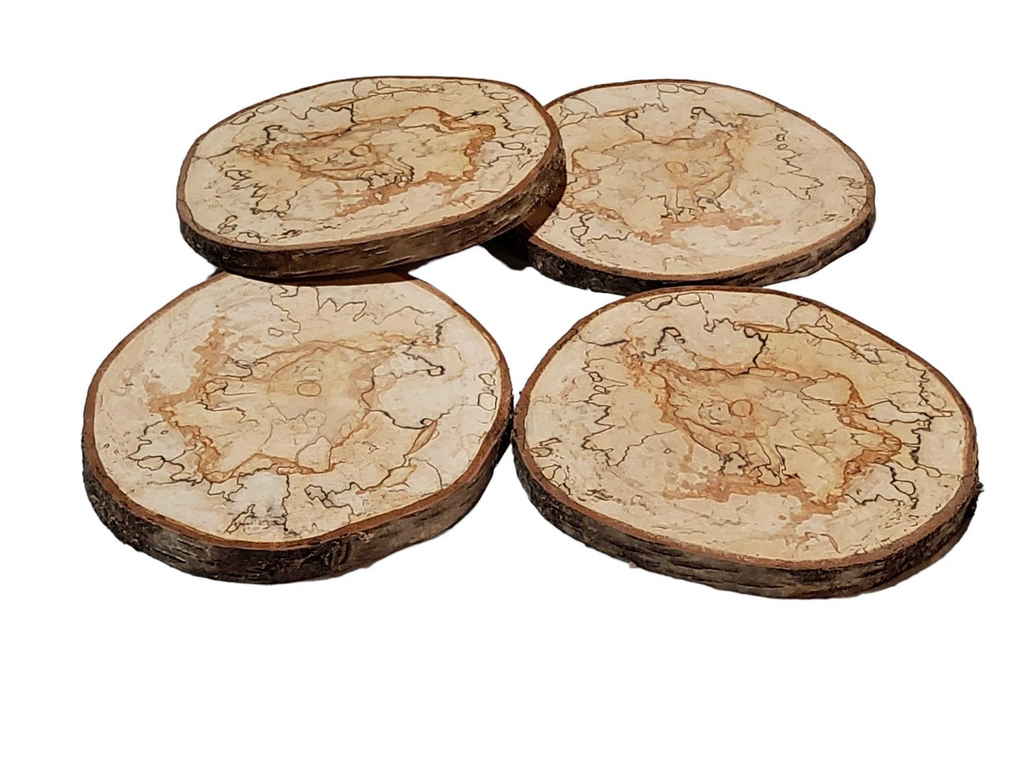 (4) Spalted birch 6.5" by 7" wood slice, unfinished log slices, Wood cookies, diy craft wood, large coasters